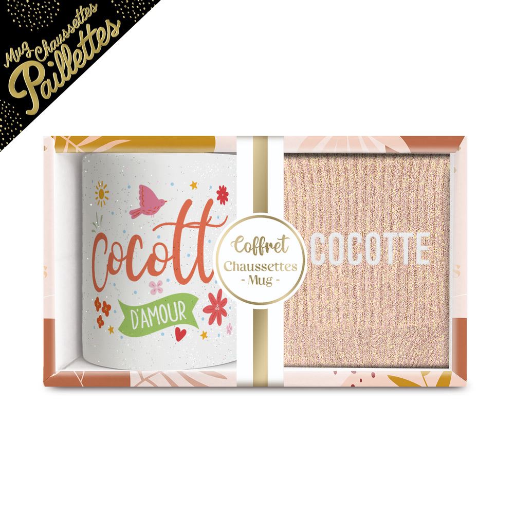 Coffret mug chaussettes paillettes cocotte
