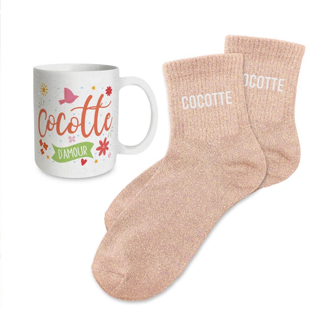 Coffret mug chaussettes paillettes cocotte
