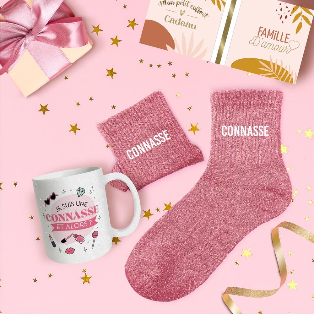 Coffret mug chaussettes paillettes connasse
