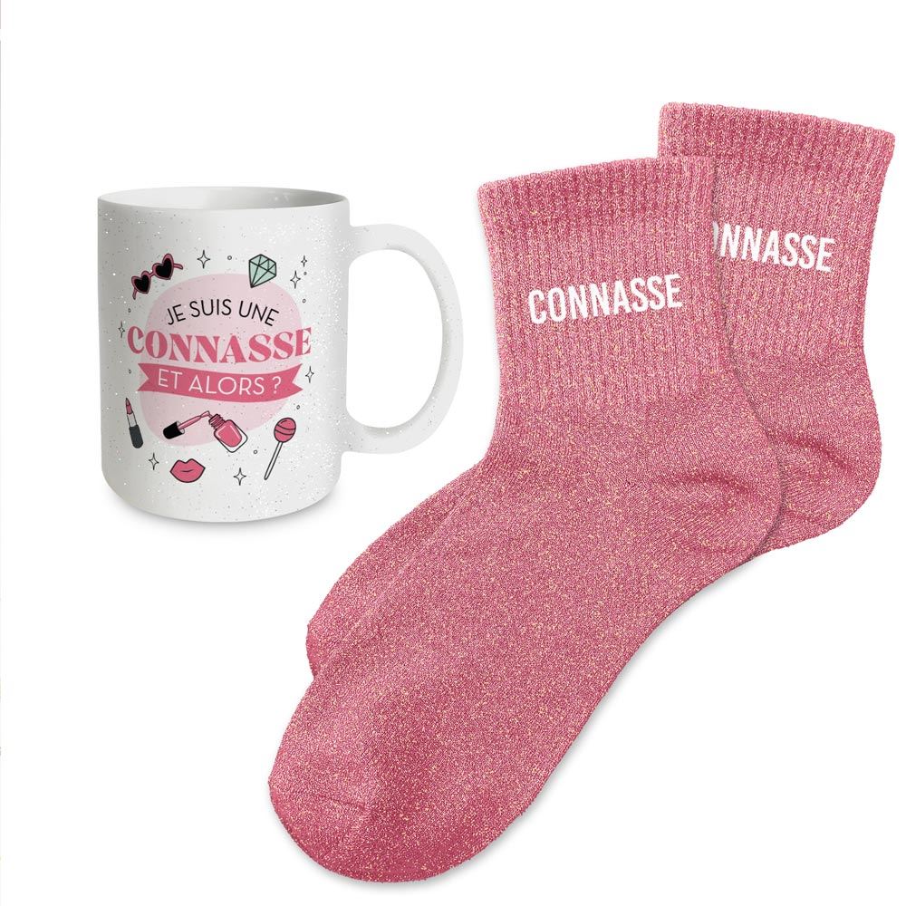 Coffret mug chaussettes paillettes connasse
