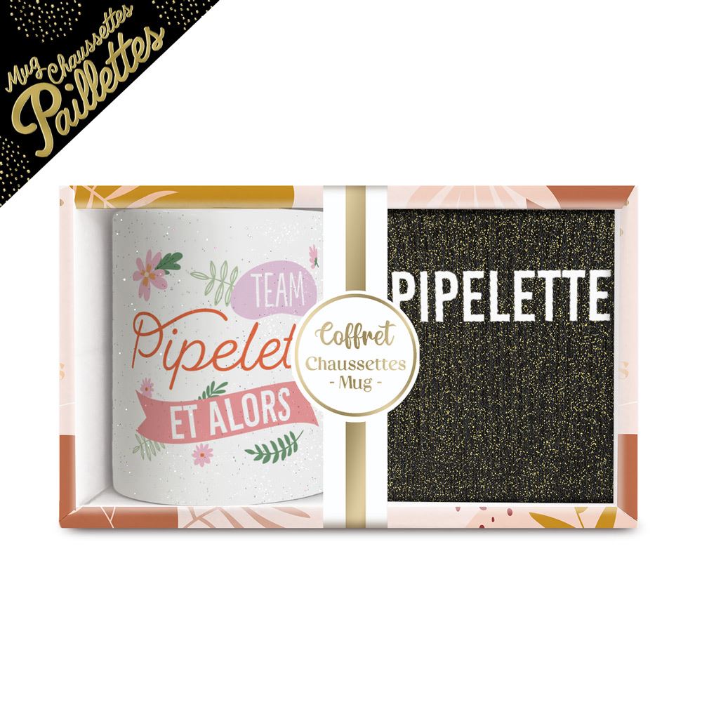 Coffret mug chaussettes paillettes pipelette
