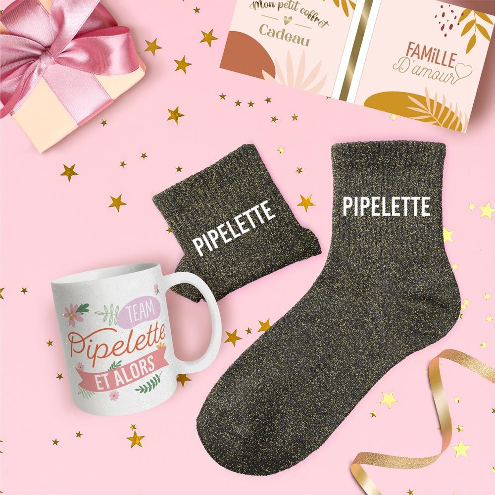 Coffret mug chaussettes paillettes pipelette