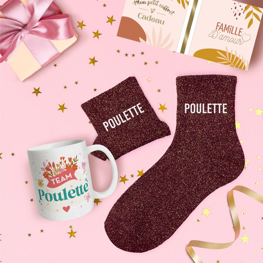Coffret mug chaussettes paillettes poulette