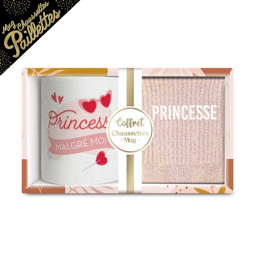Coffret mug chaussettes paillettes princesse