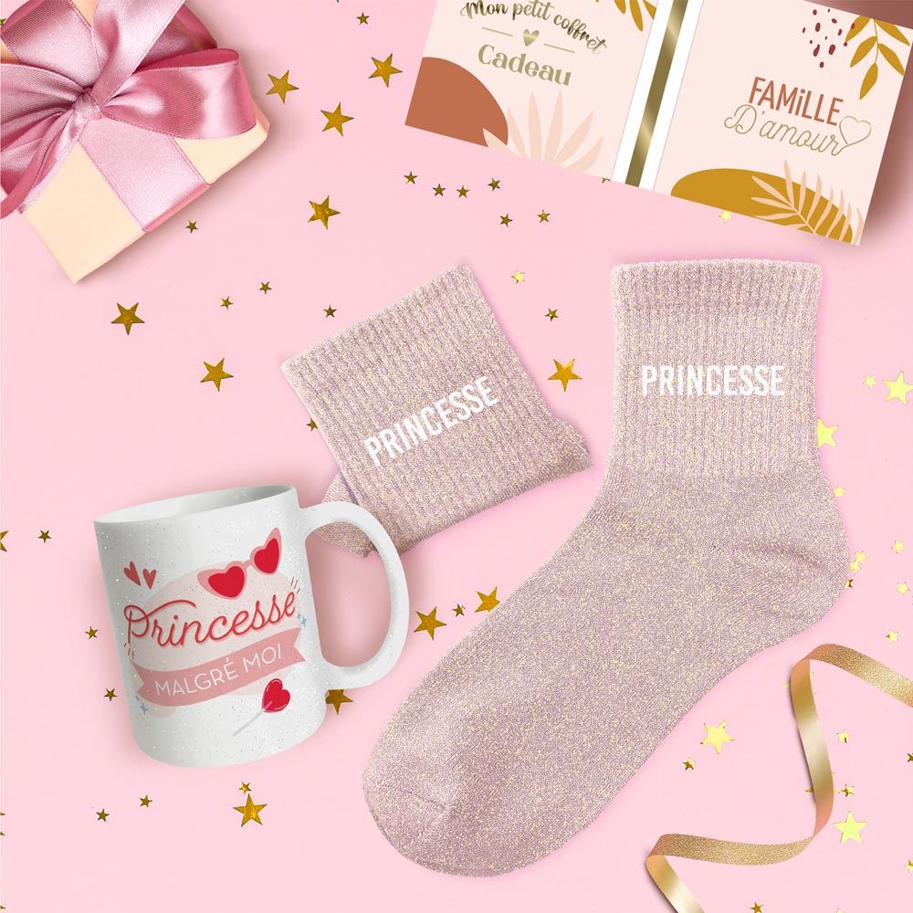 Coffret mug chaussettes paillettes princesse
