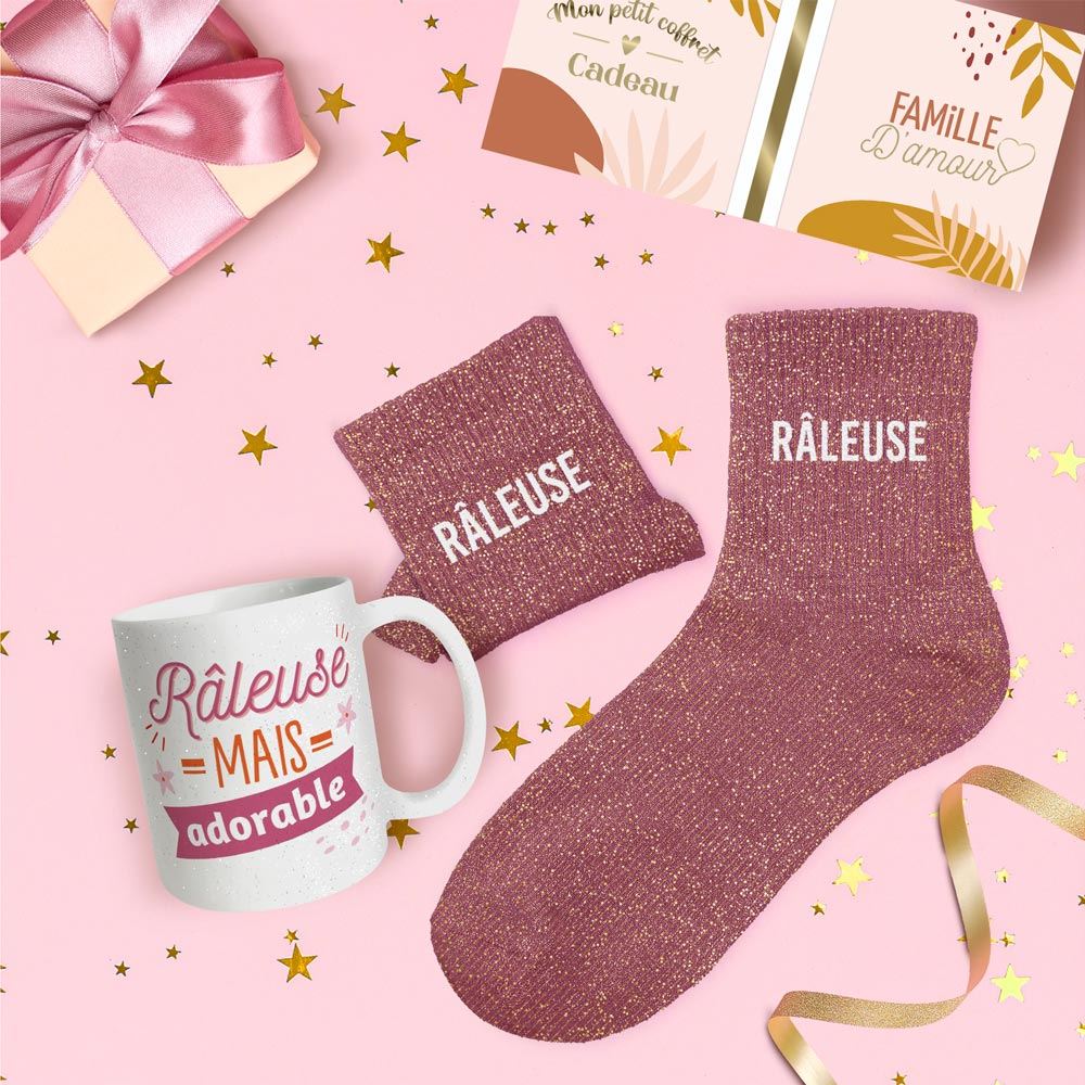 Coffret mug chaussettes paillettes raleuse