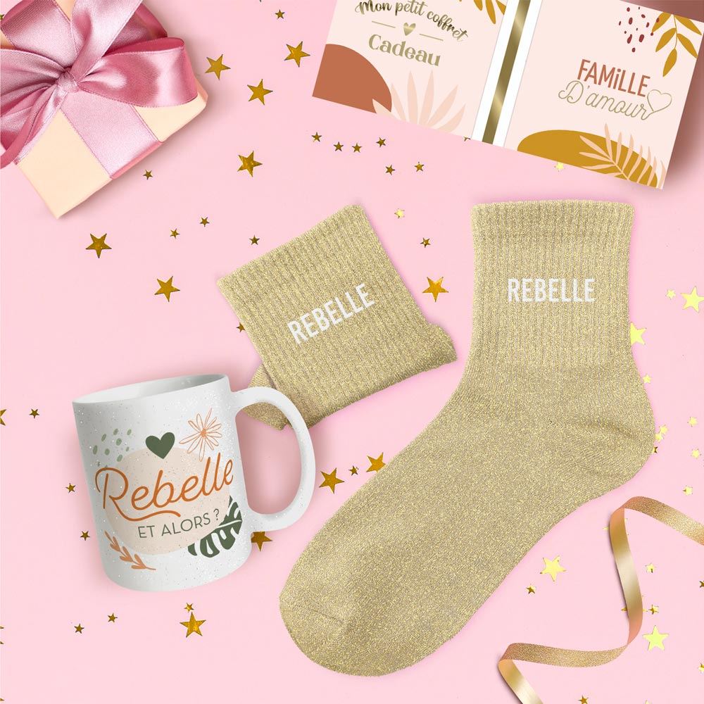 Coffret mug chaussettes paillettes rebelle