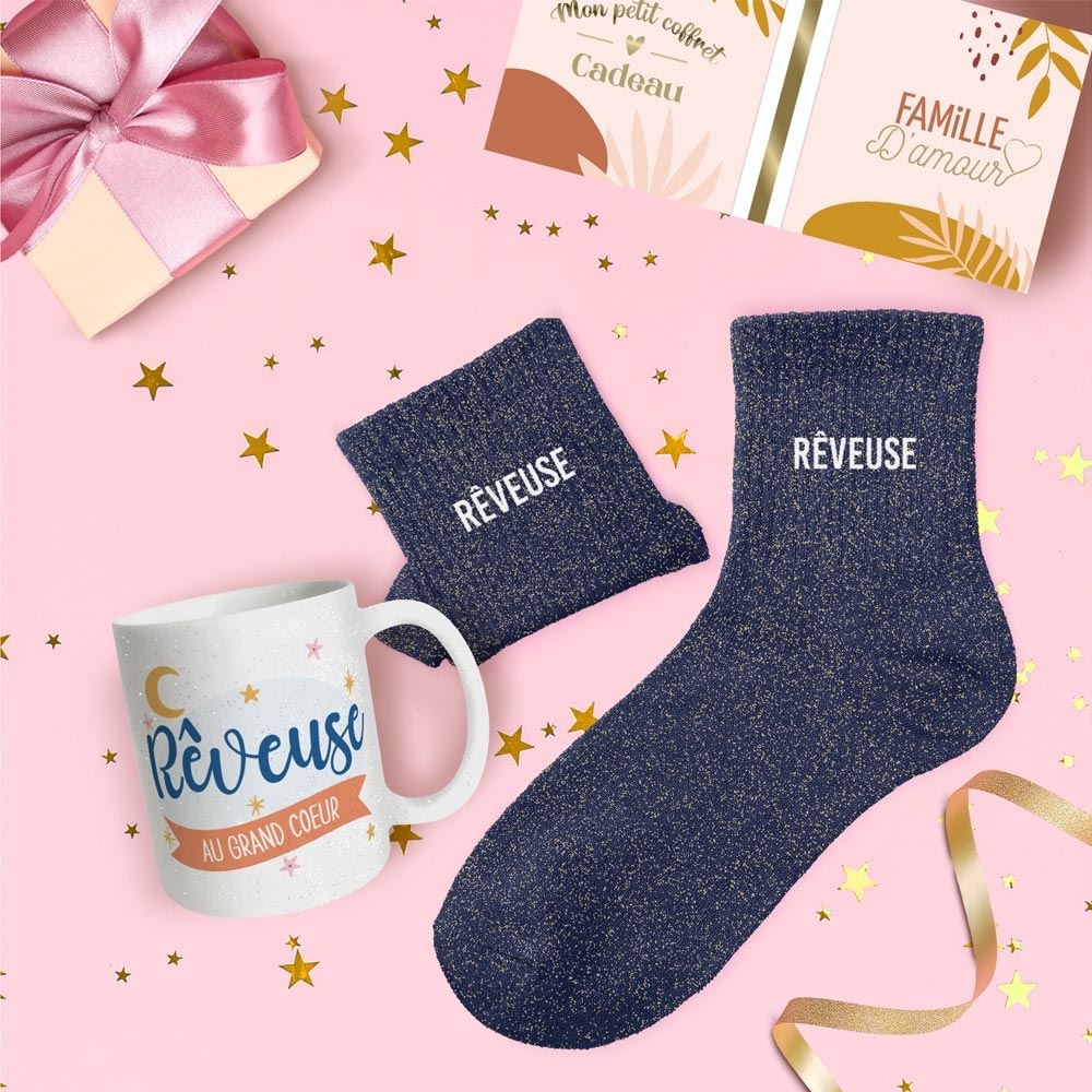 Coffret mug chaussettes paillettes reveuse
