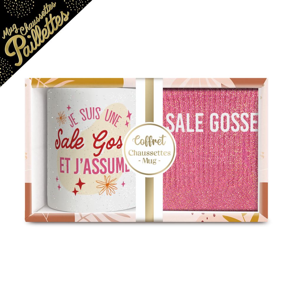 Coffret mug chaussettes paillettes sale gosse