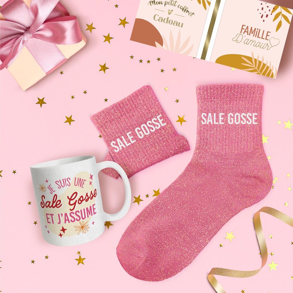 Coffret mug chaussettes paillettes sale gosse