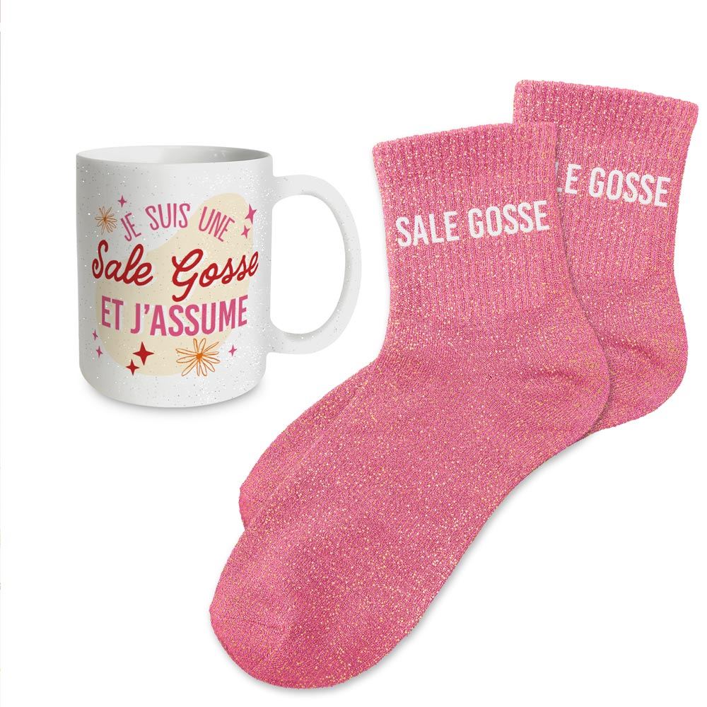 Coffret mug chaussettes paillettes sale gosse