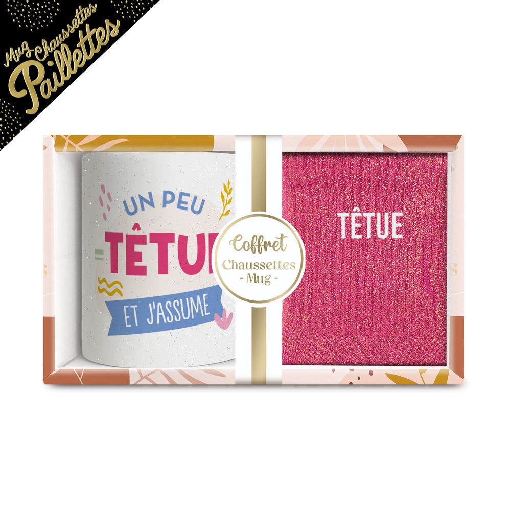 Coffret mug chaussettes paillettes tetue