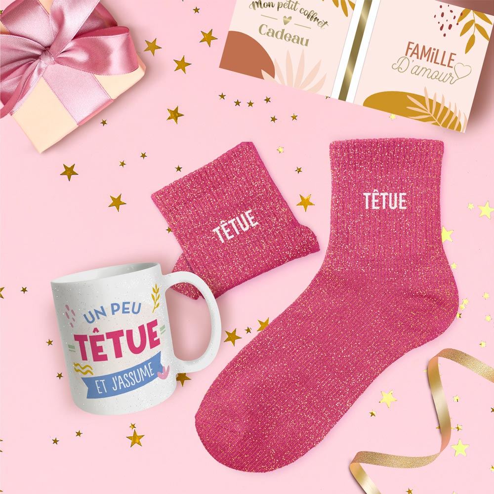 Coffret mug chaussettes paillettes tetue