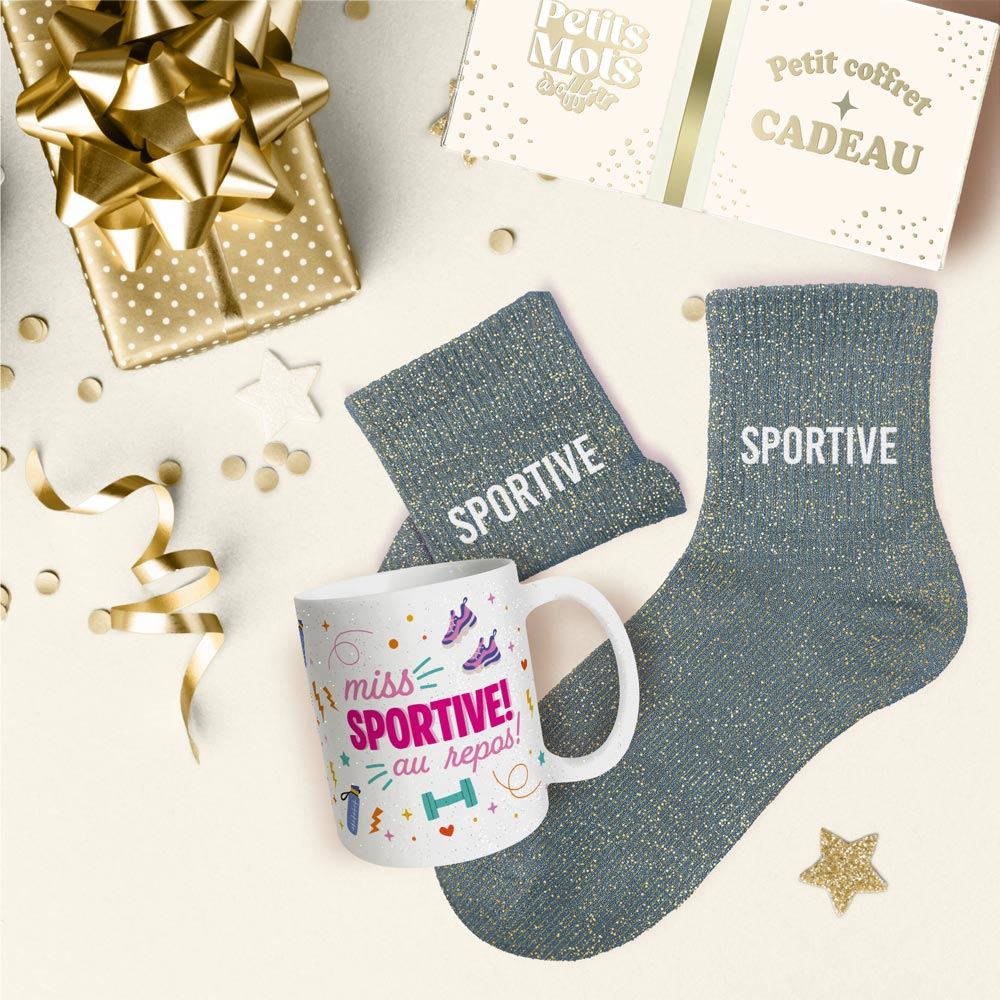 Coffret mug chaussettes paillettes affectif sportive