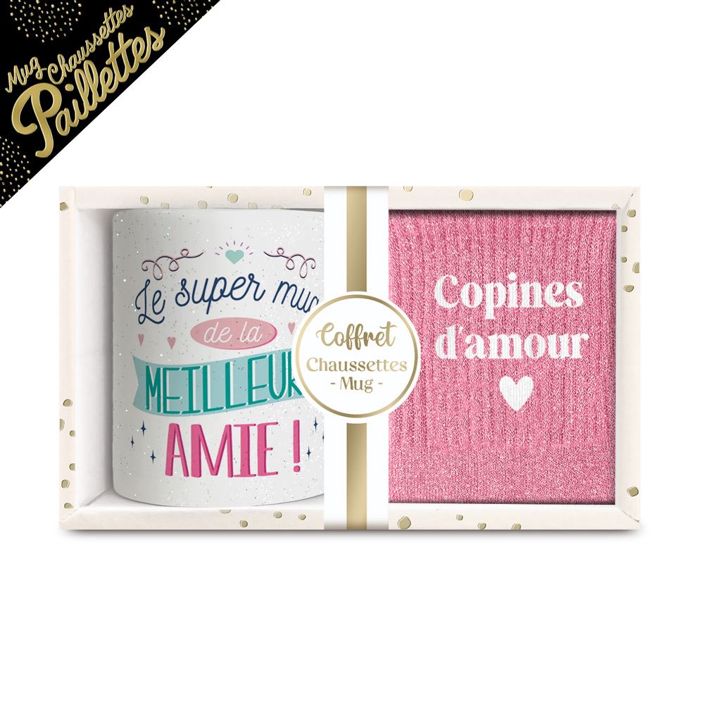 Coffret mug chaussettes paillettes affectif copine d amour