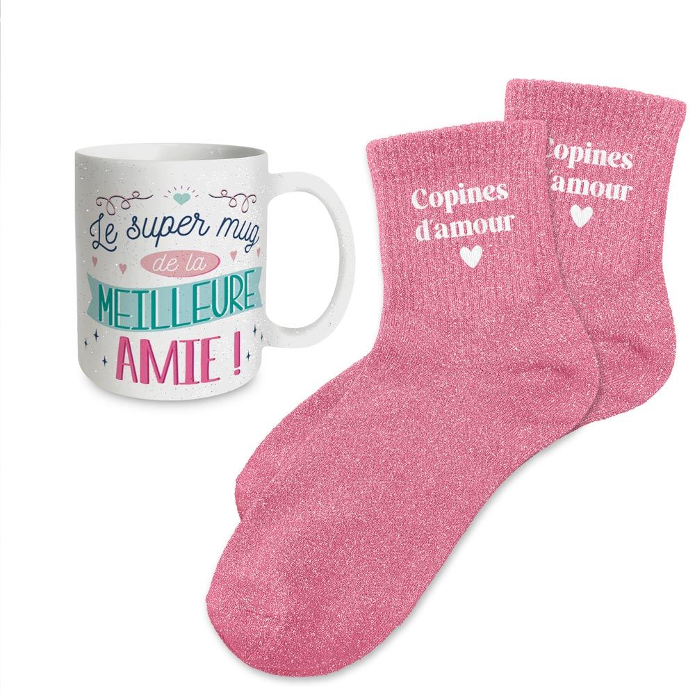 Coffret mug chaussettes paillettes affectif copine d amour