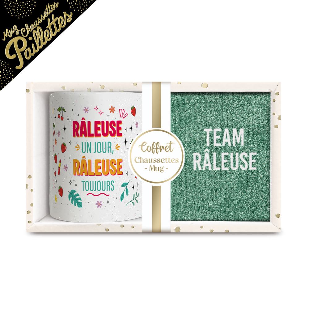 Coffret mug chaussettes paillettes affectif team raleuse