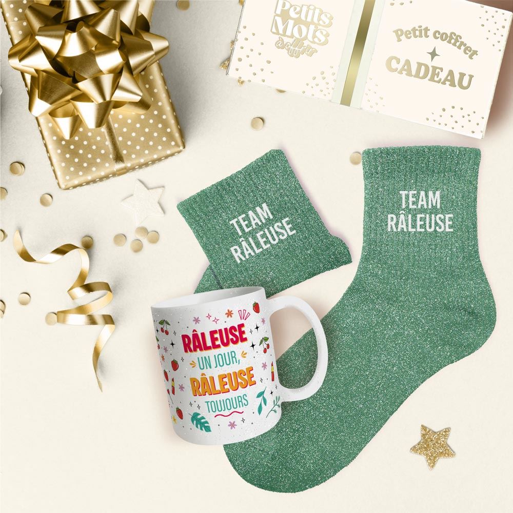 Coffret mug chaussettes paillettes affectif team raleuse