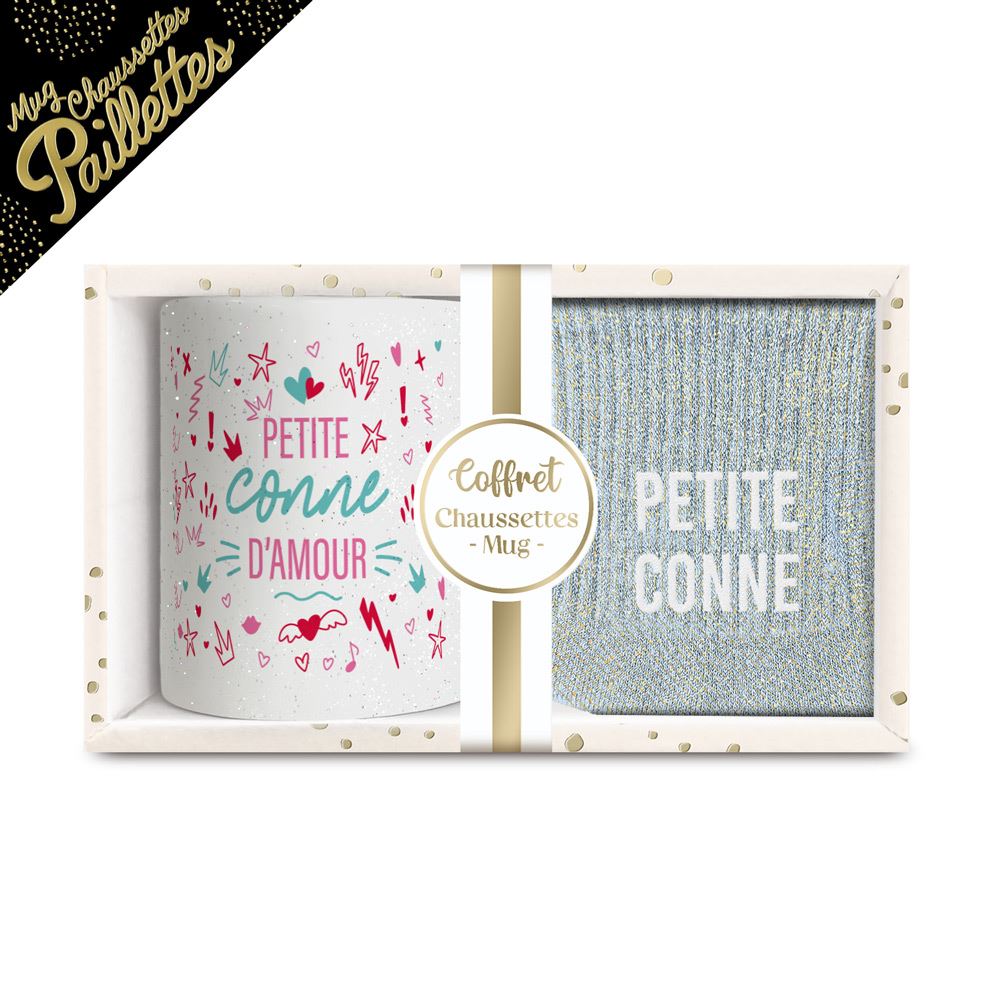 Coffret mug chaussettes paillettes affectif petite conne