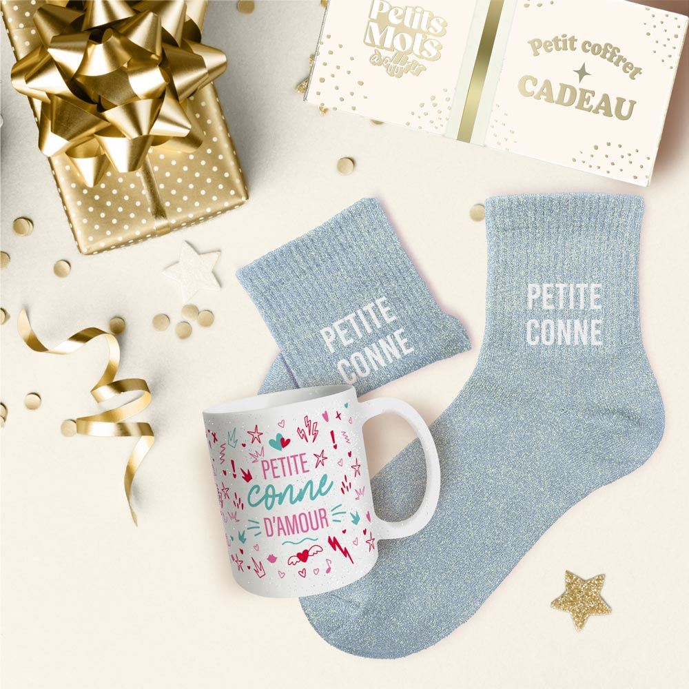 Coffret mug chaussettes paillettes affectif petite conne