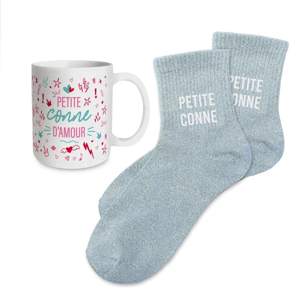 Coffret mug chaussettes paillettes affectif petite conne