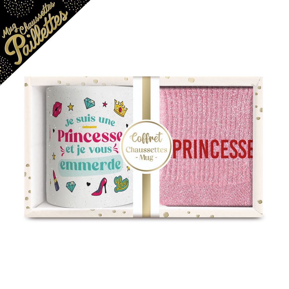 Coffret mug chaussettes paillettes affectif princesse