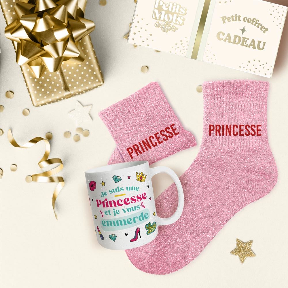 Coffret mug chaussettes paillettes affectif princesse