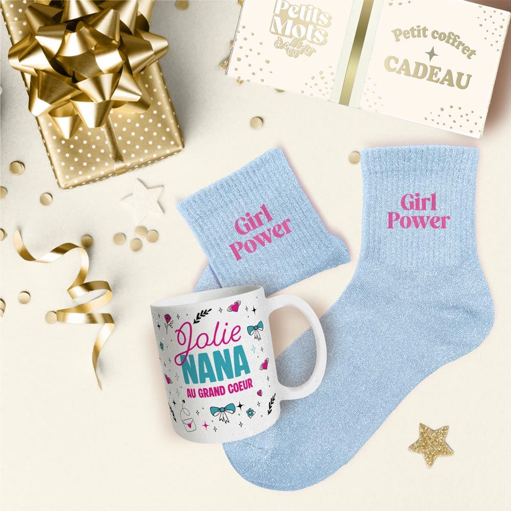 Coffret mug chaussettes paillettes affectif girl power