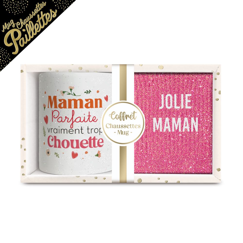 Coffret mug chaussettes paillettes affectif jolie maman