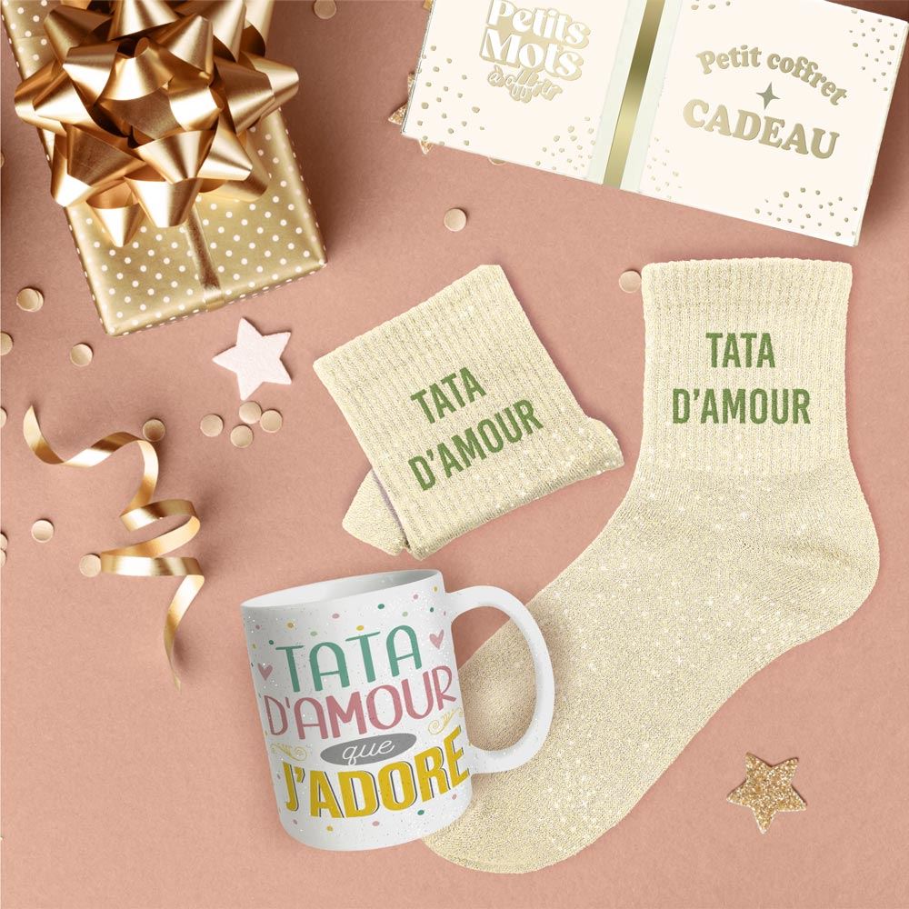 Coffret mug chaussettes paillettes affectif tata d amour