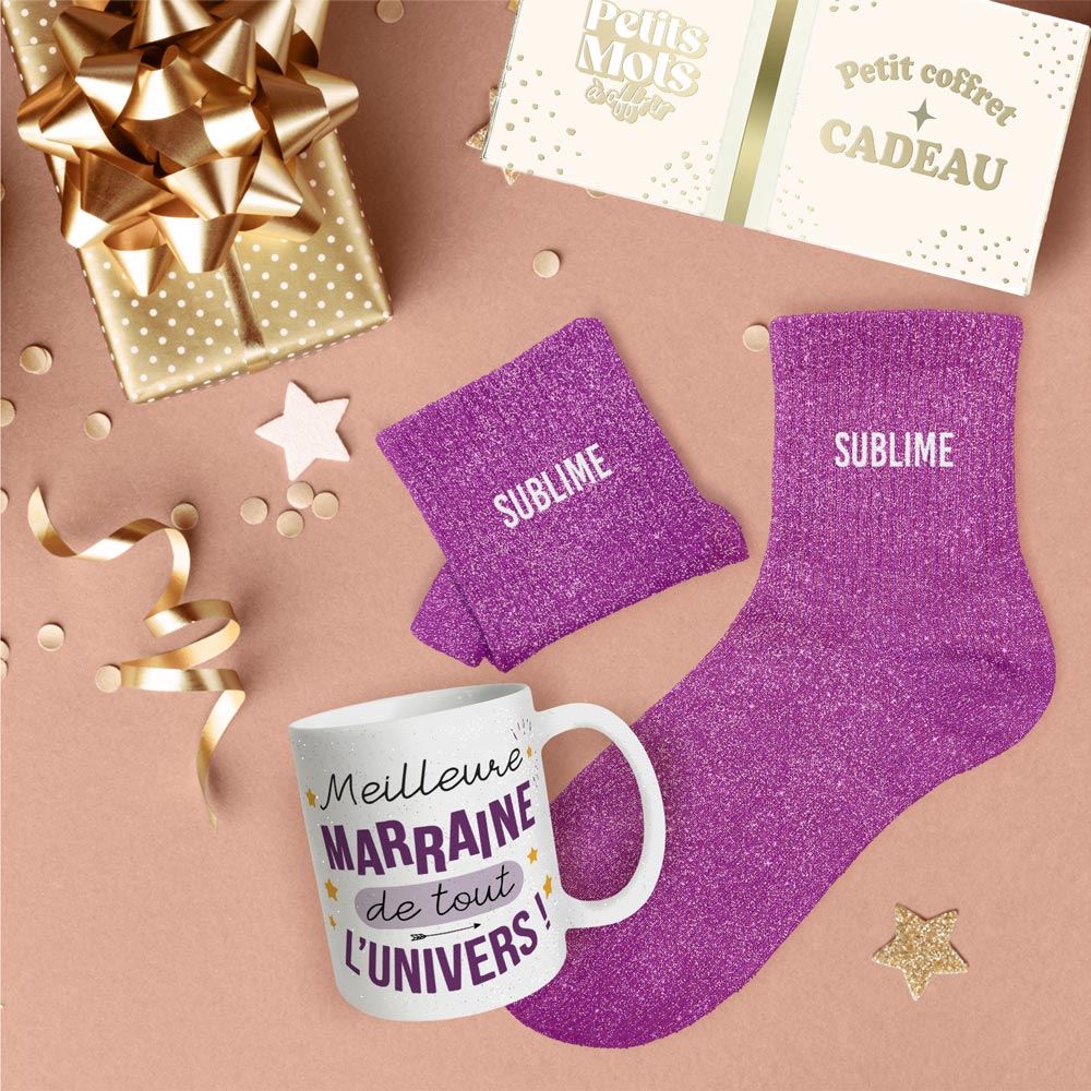 Coffret mug chaussettes paillettes affectif sublime

