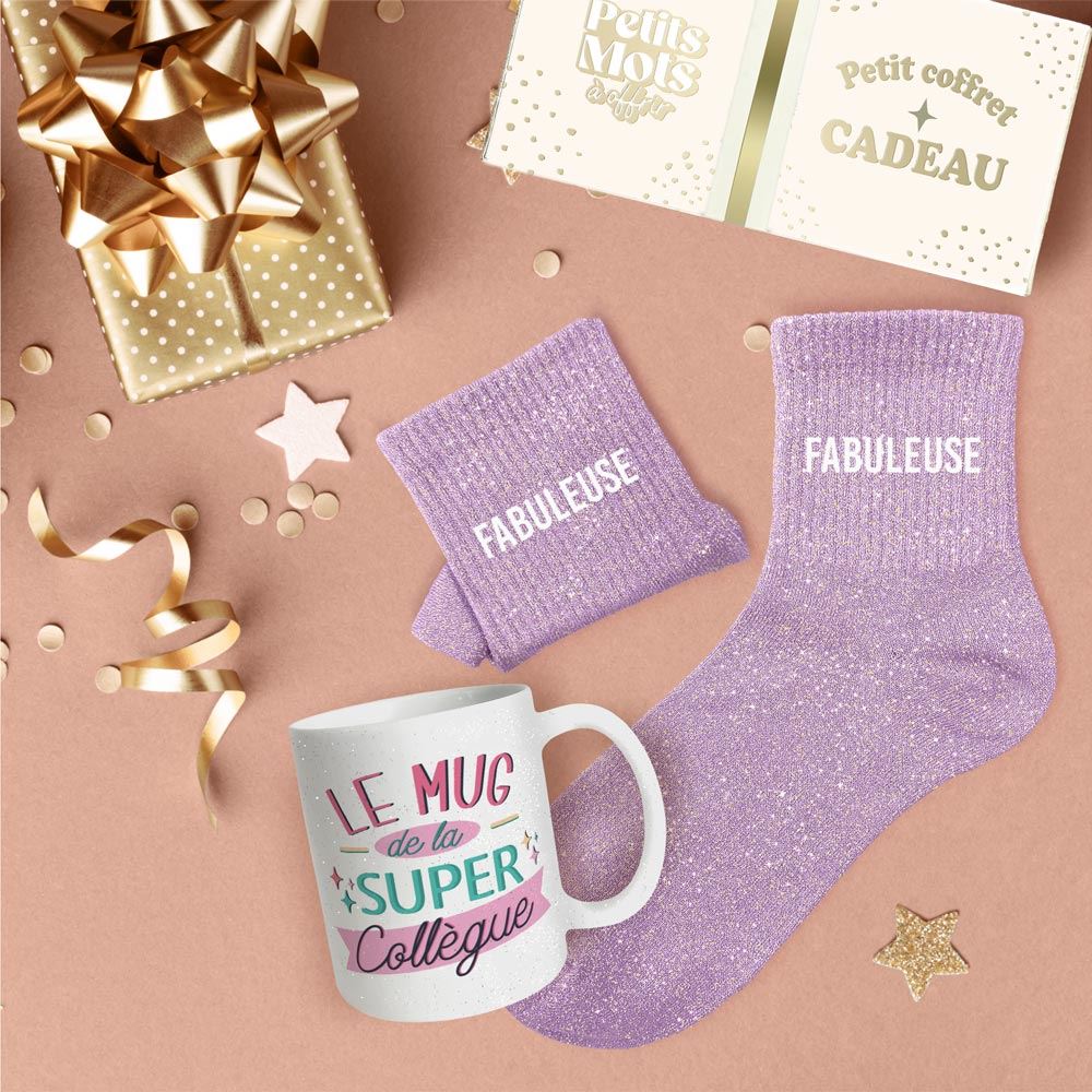 Coffret mug chaussettes paillettes affectif fabuleuse
