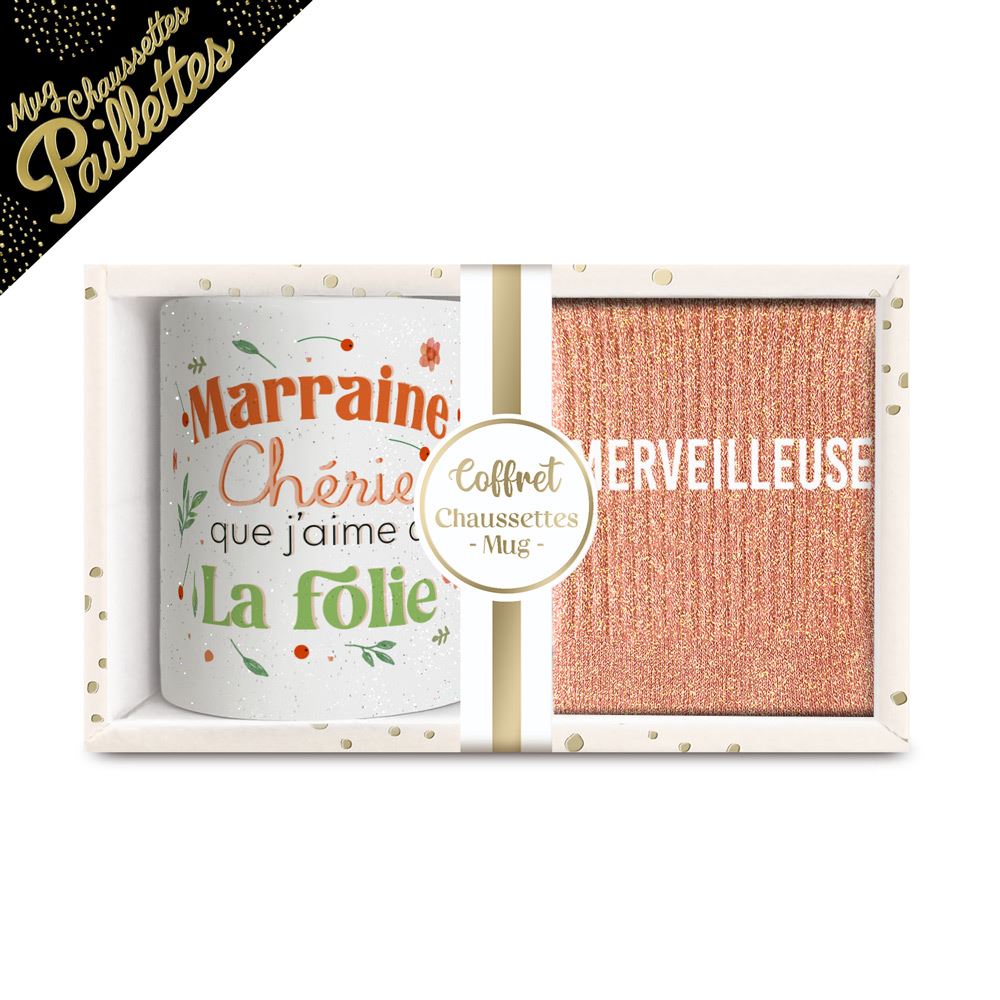 Coffret mug chaussettes paillettes affectif merveilleuse
