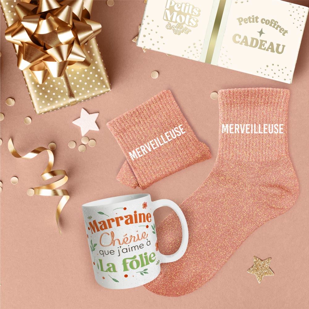 Coffret mug chaussettes paillettes affectif merveilleuse