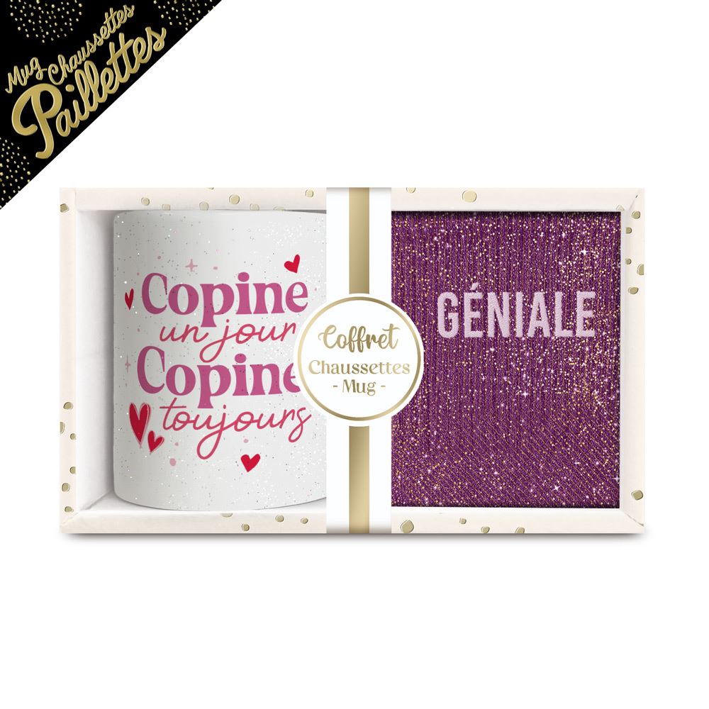 Coffret mug chaussettes paillettes affectif geniale
