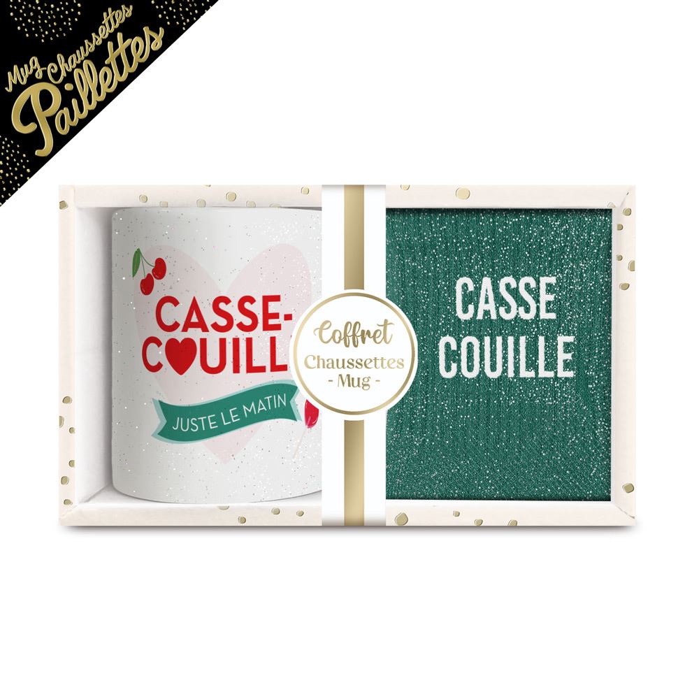 Coffret mug chaussettes paillettes casse couille
