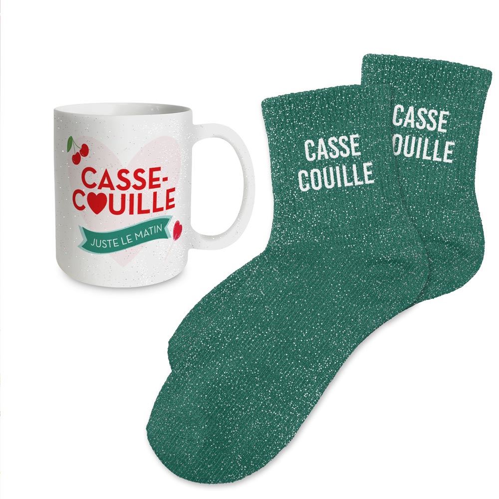 Coffret mug chaussettes paillettes casse couille
