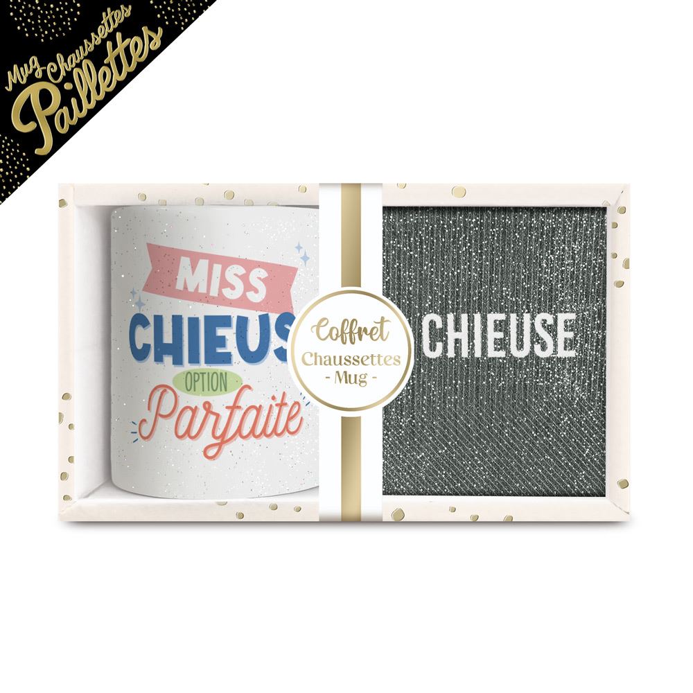 Coffret mug chaussettes paillettes chieuse
