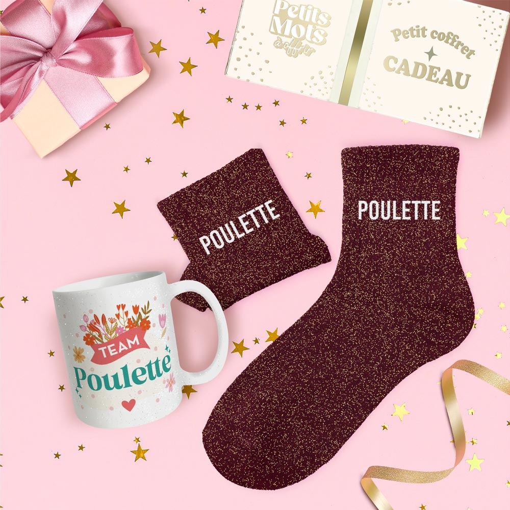 Coffret mug chaussettes paillettes poulette