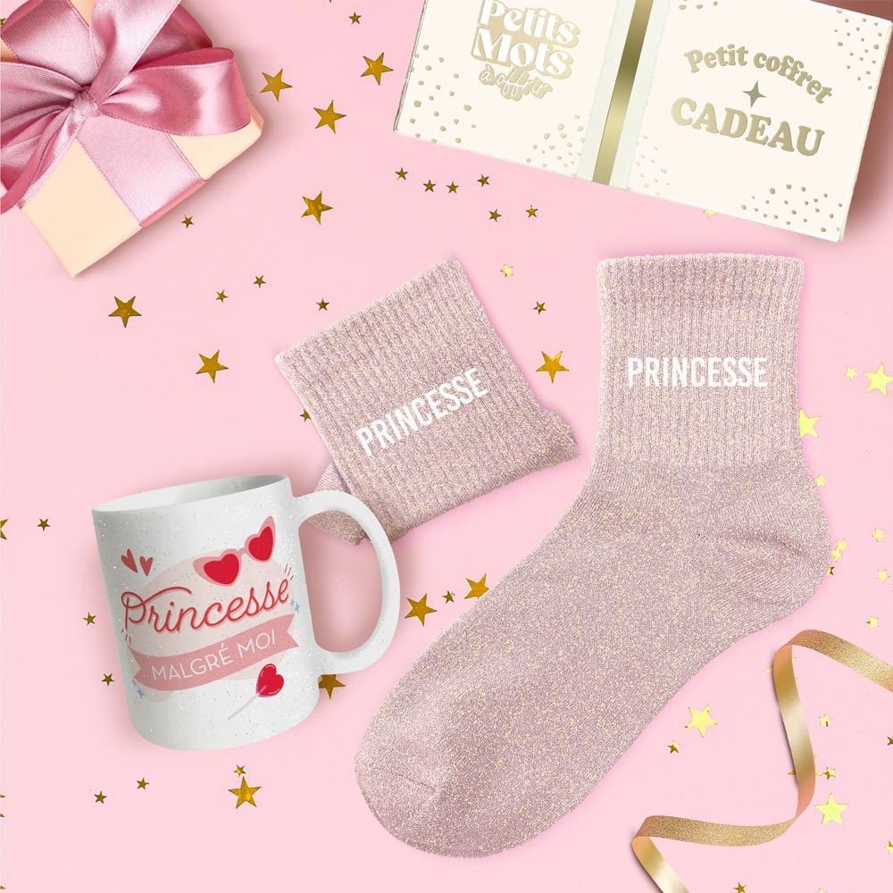 Coffret mug chaussettes paillettes princesse