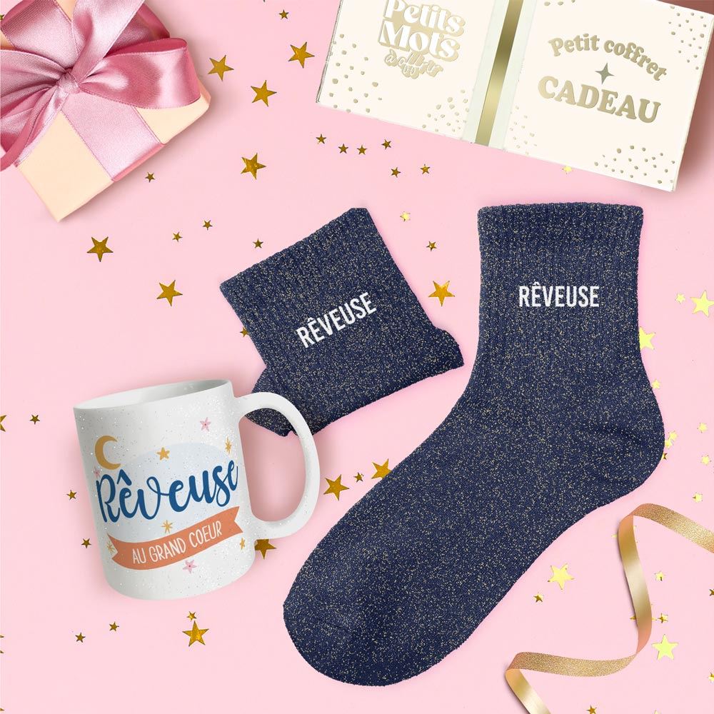 Coffret mug chaussettes paillettes reveuse