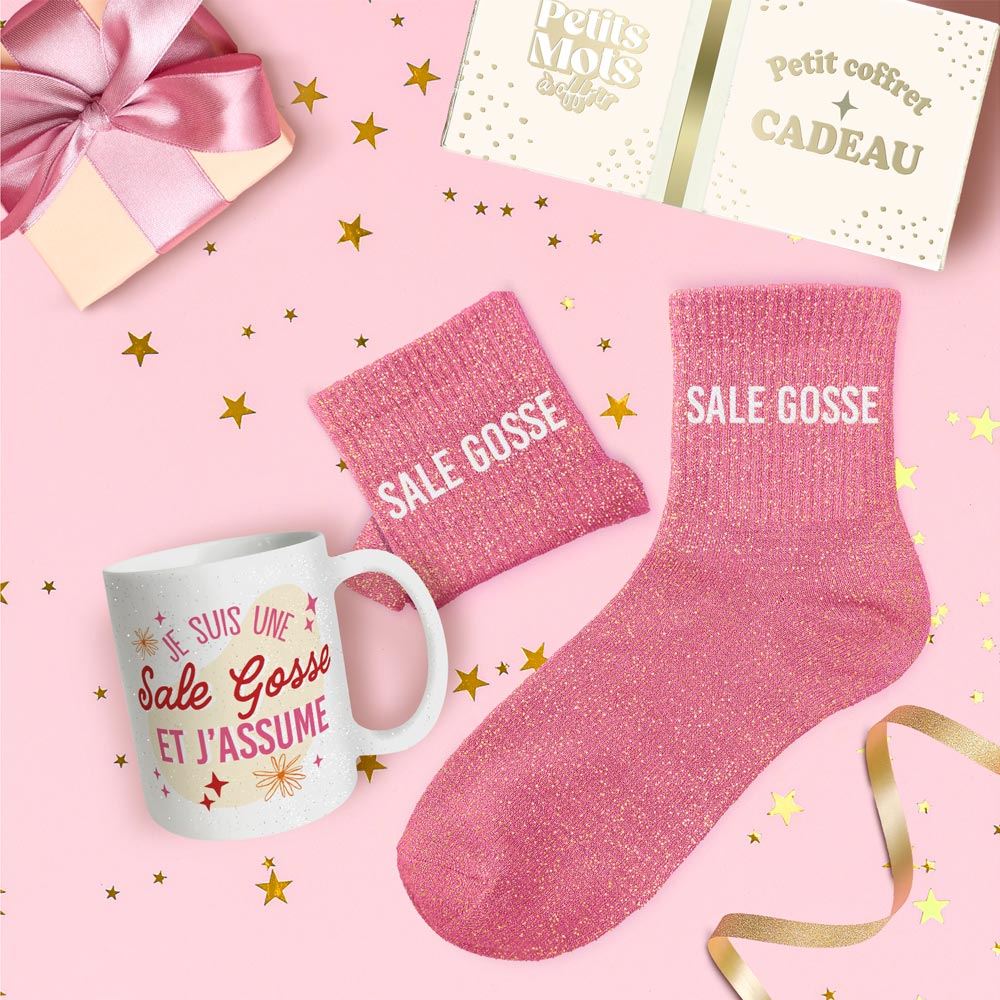 Coffret mug chaussettes paillettes sale gosse
