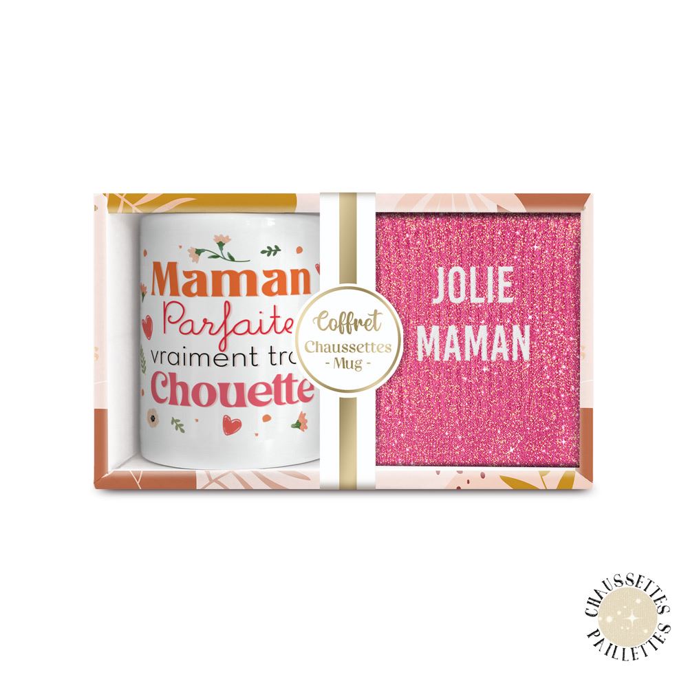 Coffret mug chaussettes paillettes affectif jolie maman