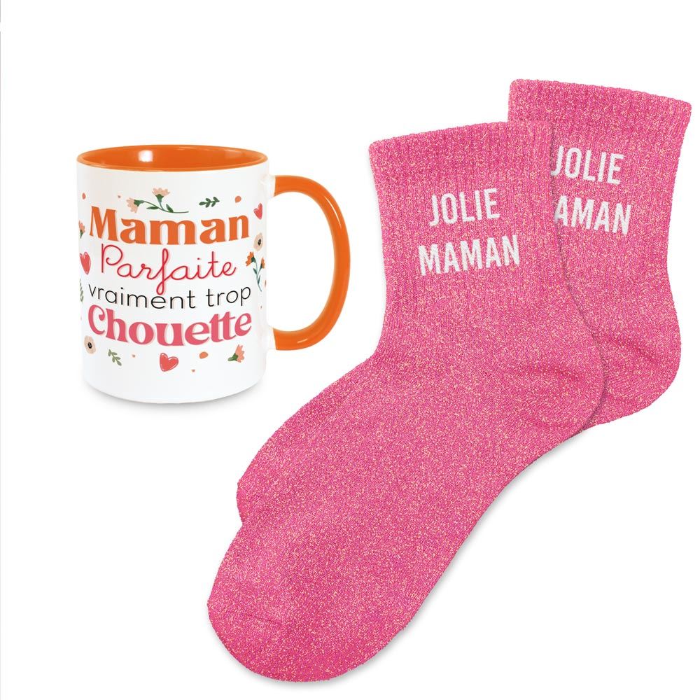 Coffret mug chaussettes paillettes affectif jolie maman