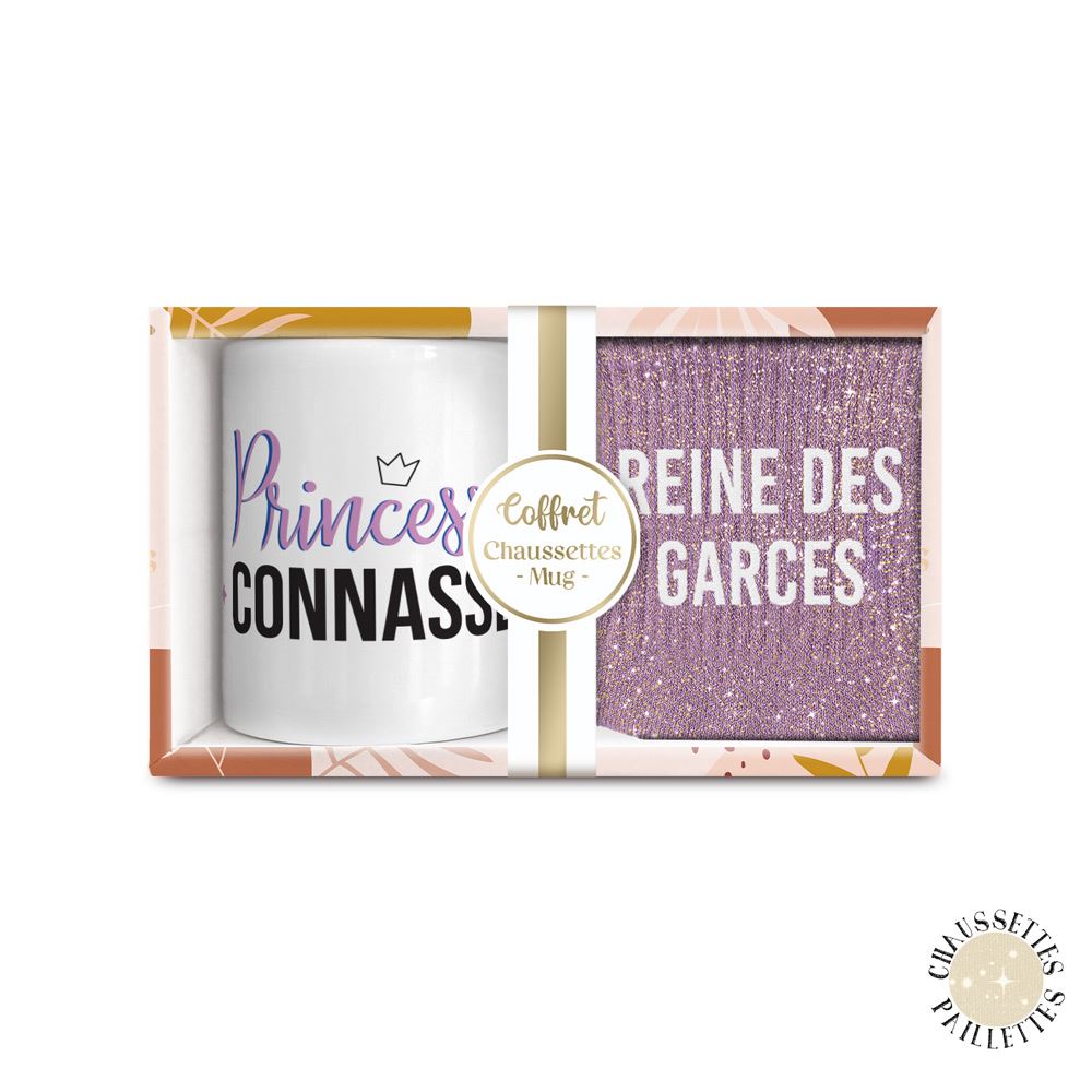 Coffret mug chaussettes paillettes affectif reine des garces
