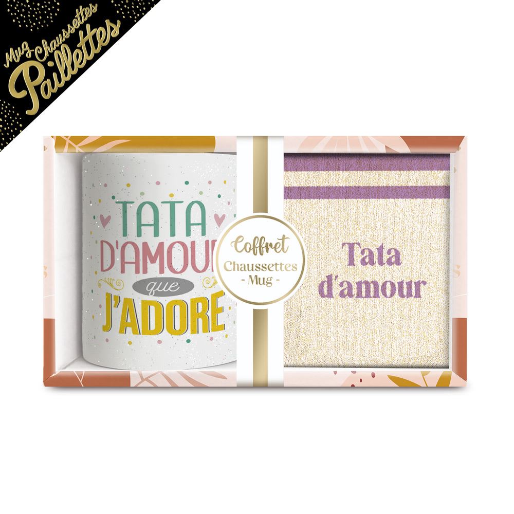 Coffret mug chaussettes paillettes affectif tata d amour