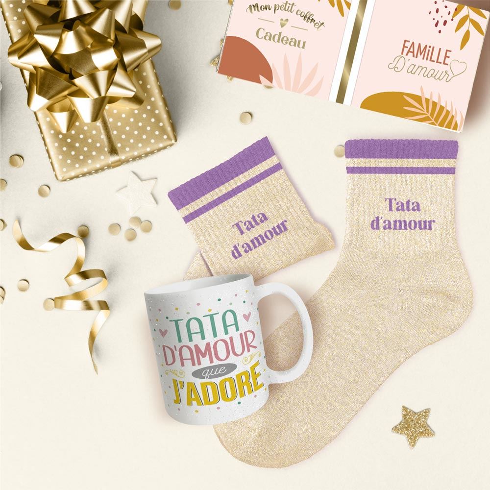 Coffret mug chaussettes paillettes affectif tata d amour