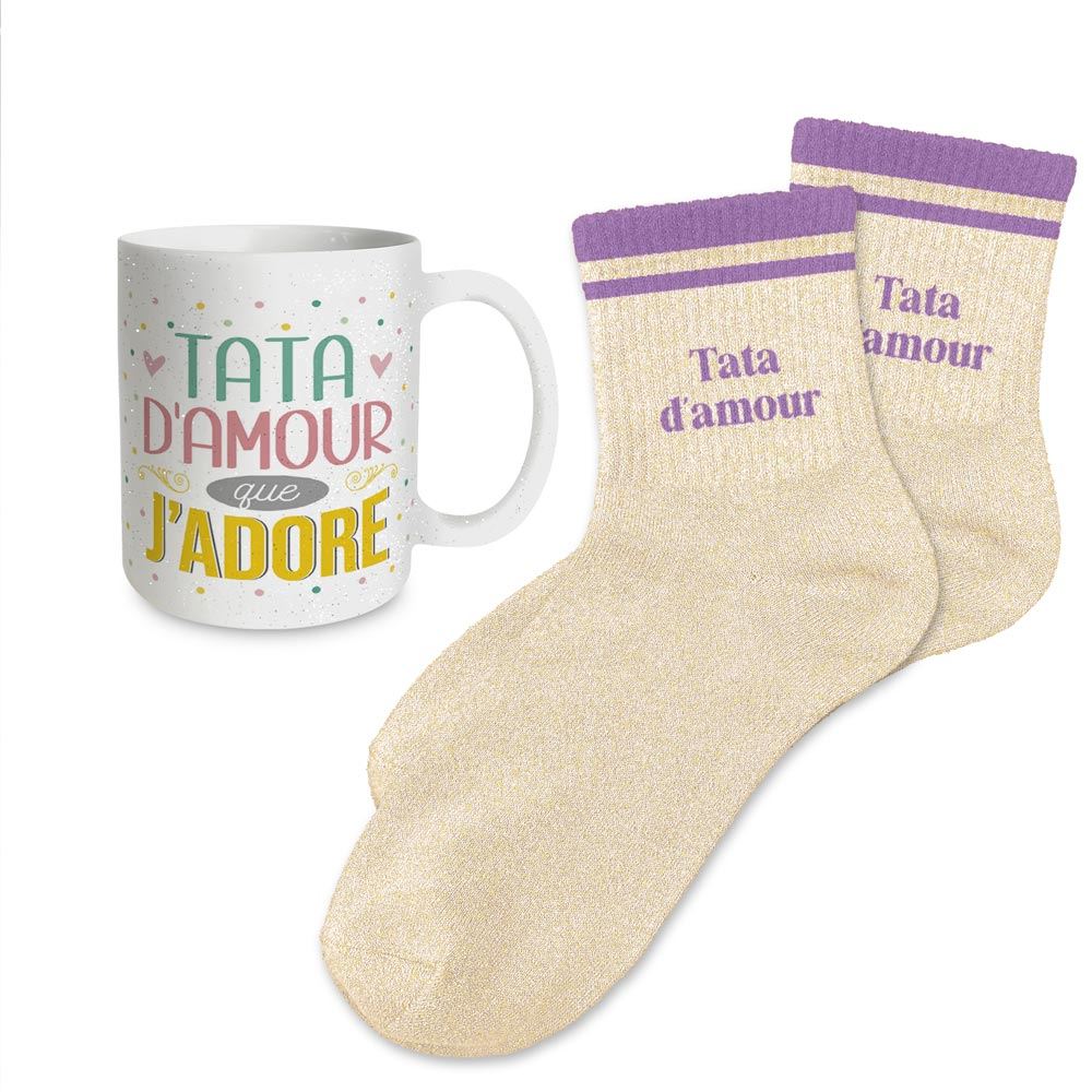 Coffret mug chaussettes paillettes affectif tata d amour