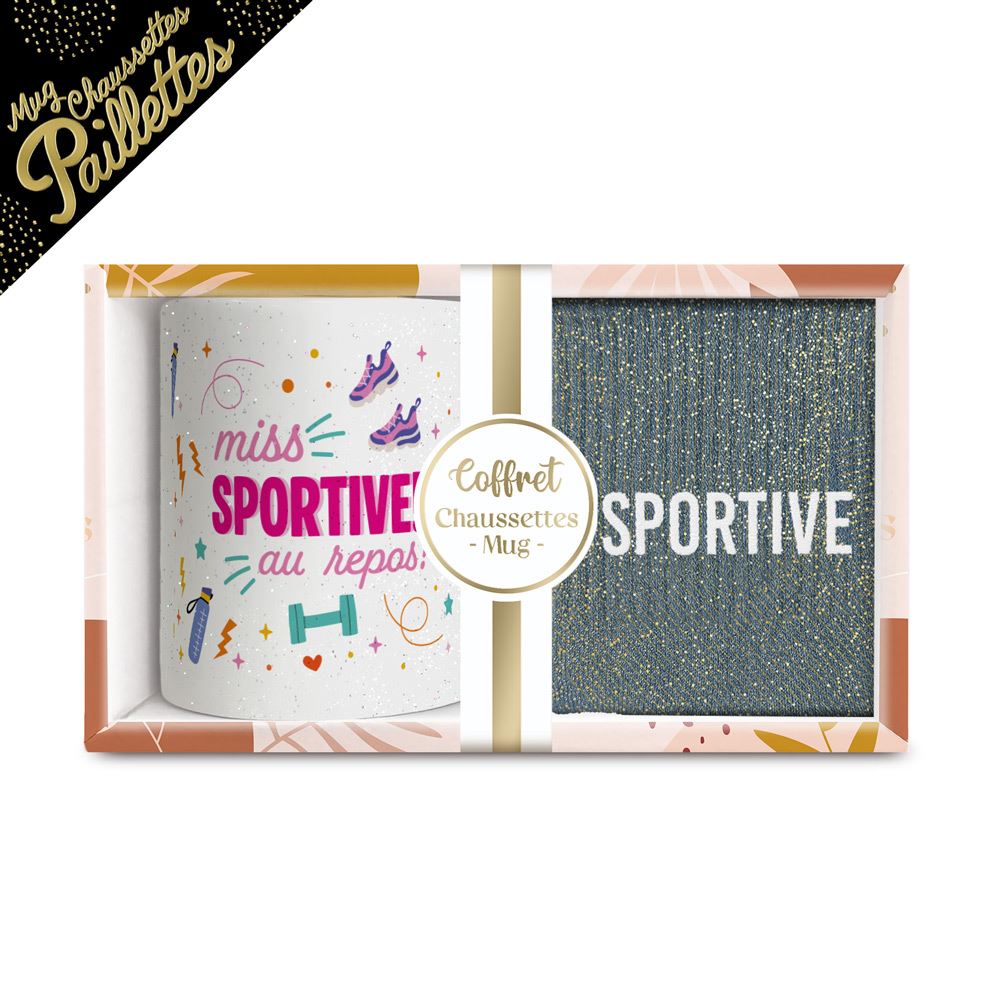 Coffret mug chaussettes paillettes affectif sportive