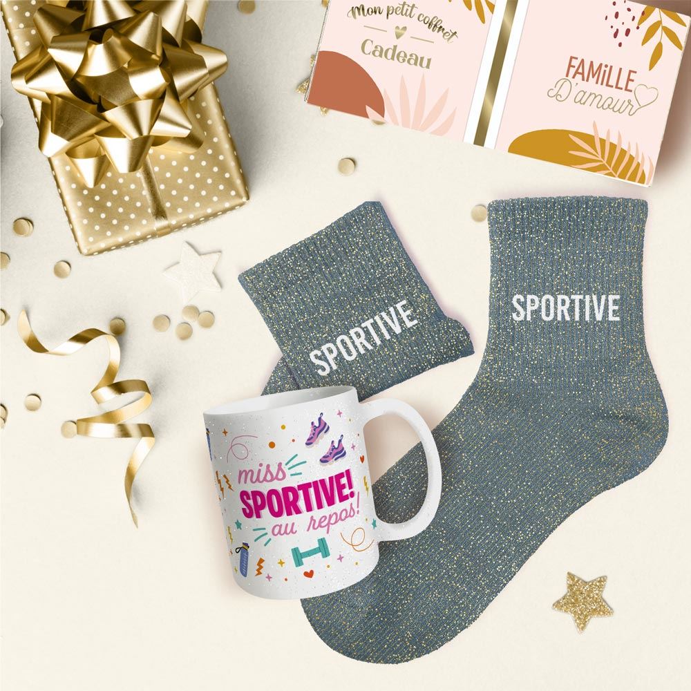 Coffret mug chaussettes paillettes affectif sportive